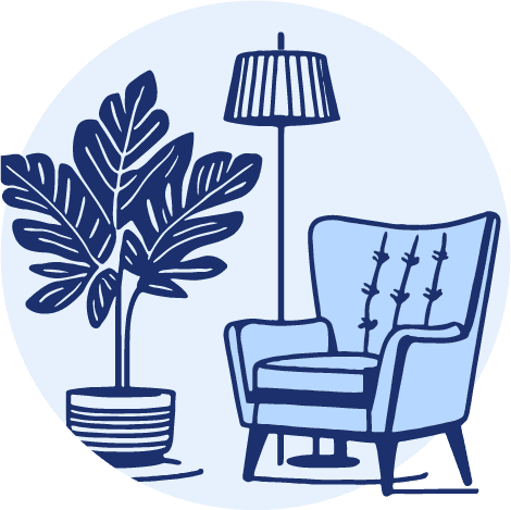 A sofa and a light. Interior design illustration