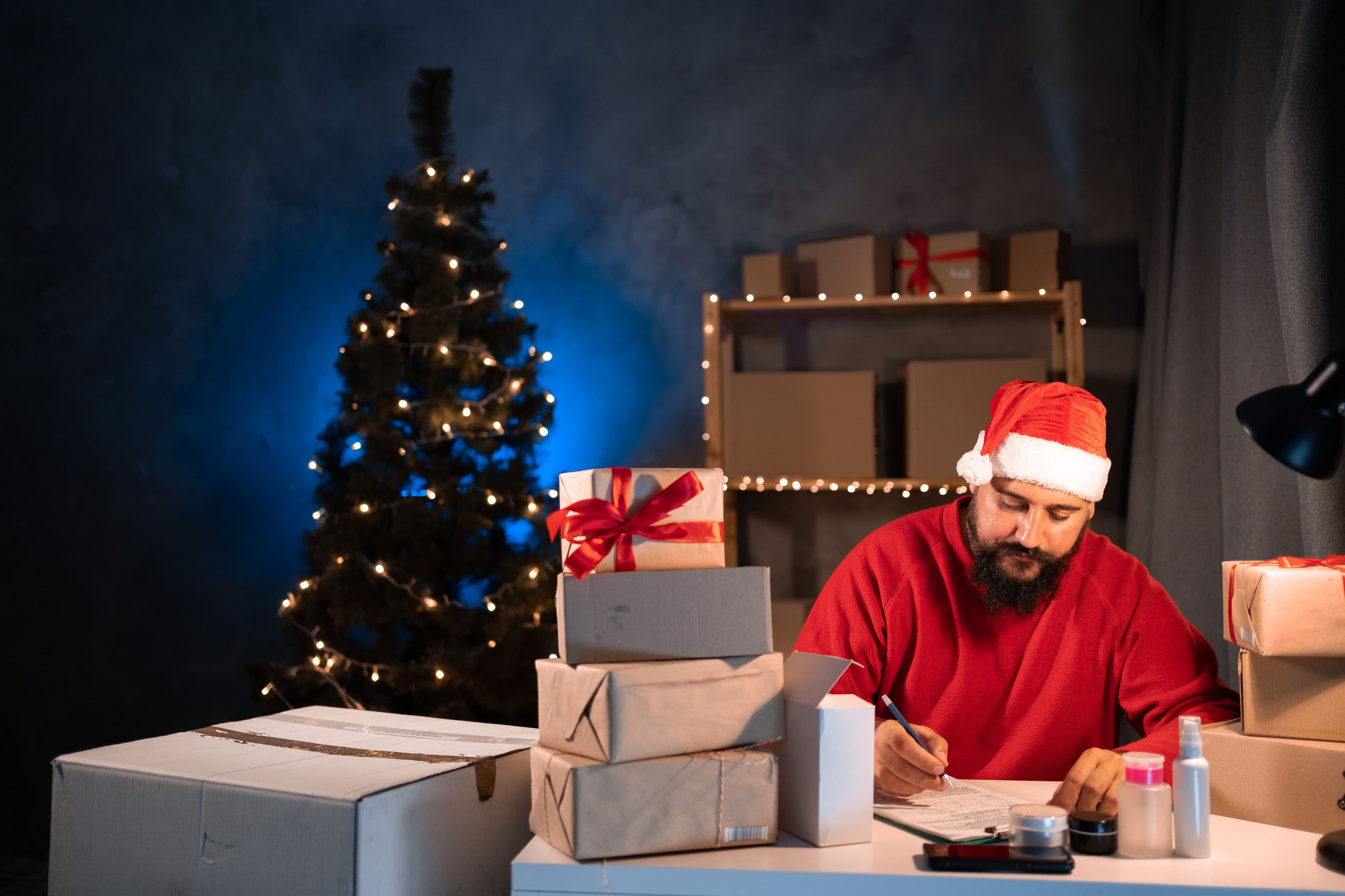 small business owner sending packages during christmas holiday