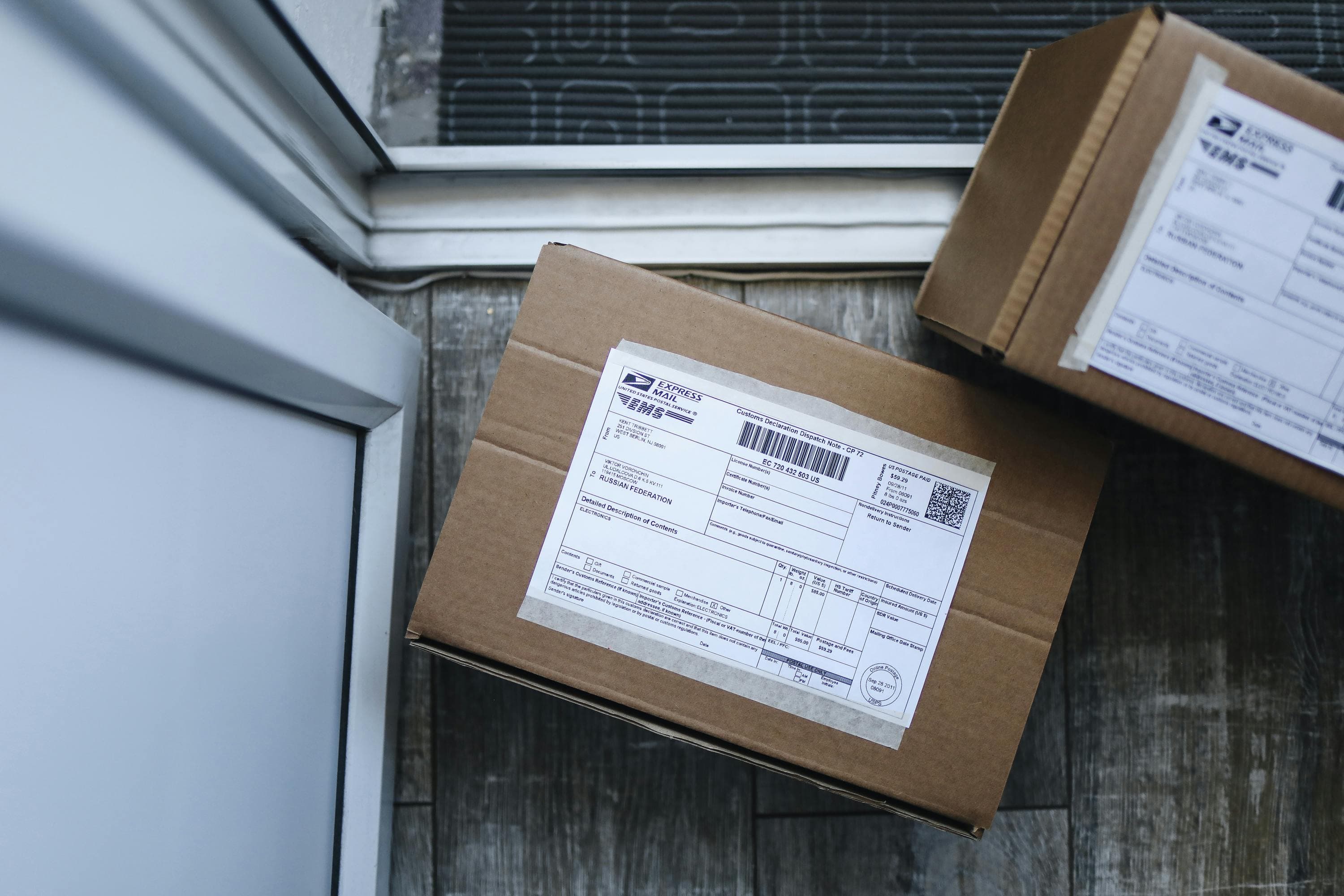 Boxes on the floor with shipping label